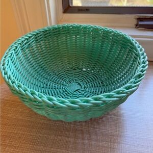 Green and Blue Woven Storage Basket with Spiral Design